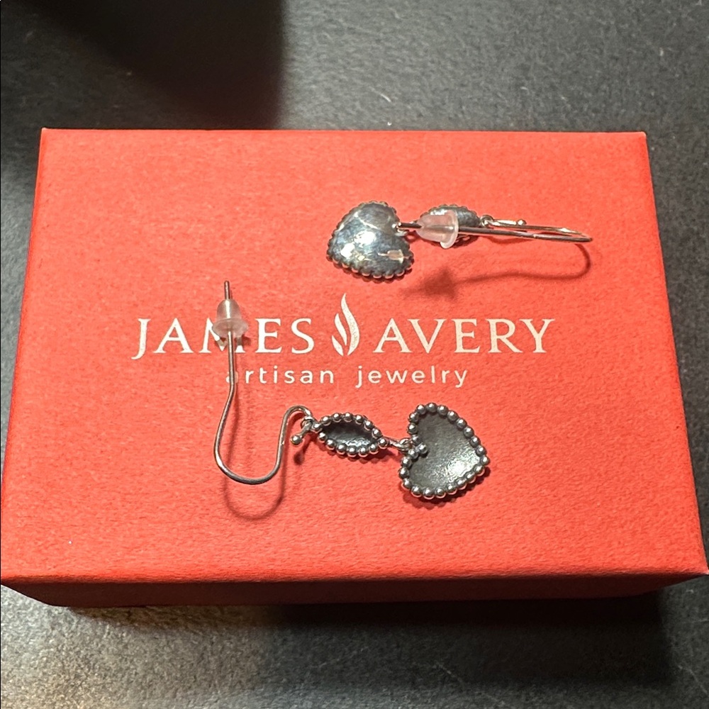 James Avery Silver beaded Heart Dangle Earrings retired